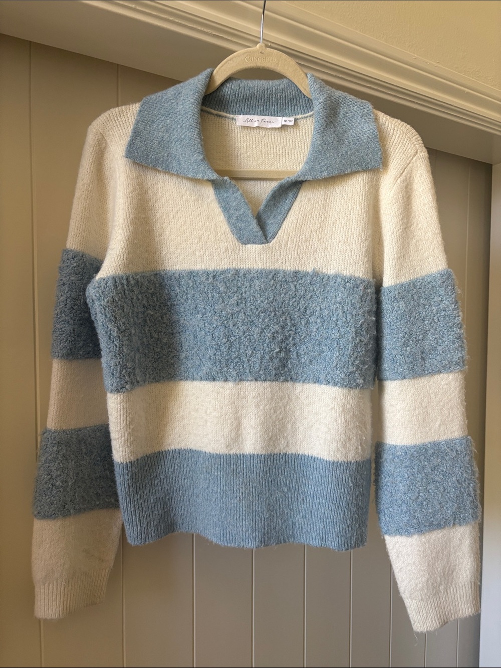 All In Favor Brand Women’s Striped Blue & Cream Collared Sweater